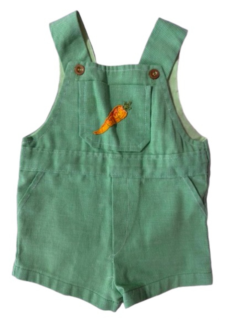Vtg Carters 70s/80sToddler Mint Green Shortalls with Carrot Embroidery 1T